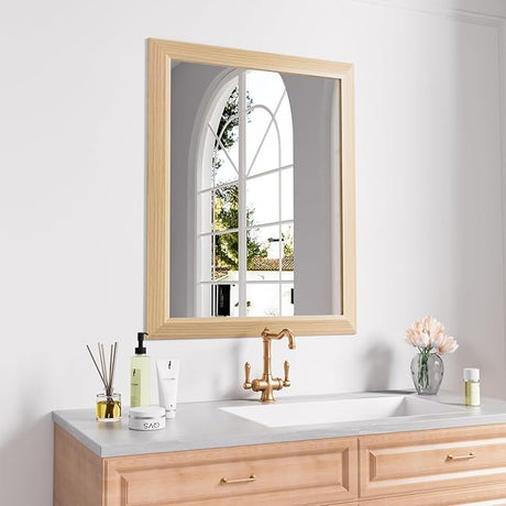 24x32 Inch Bathroom Mirror Silver, Thick Metal Framed Wall Mirrors for Over Sink,