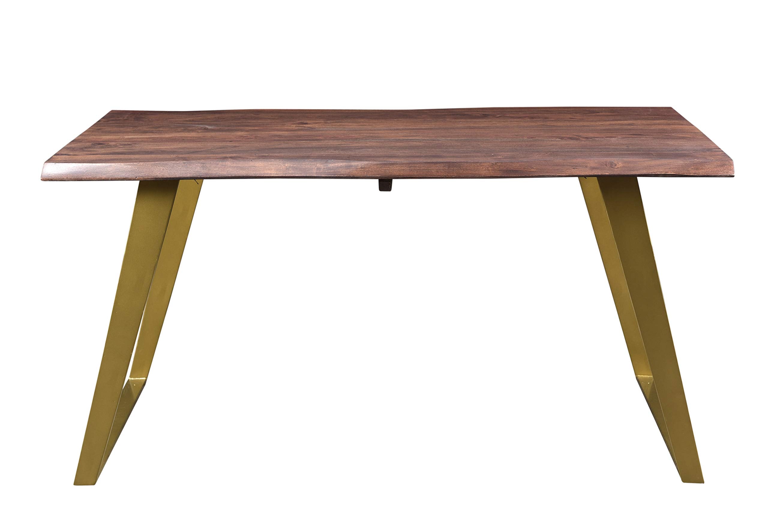 TIMBERGIRL Sheesham Live Edge Gold Legs Dining Table, 60, Brown