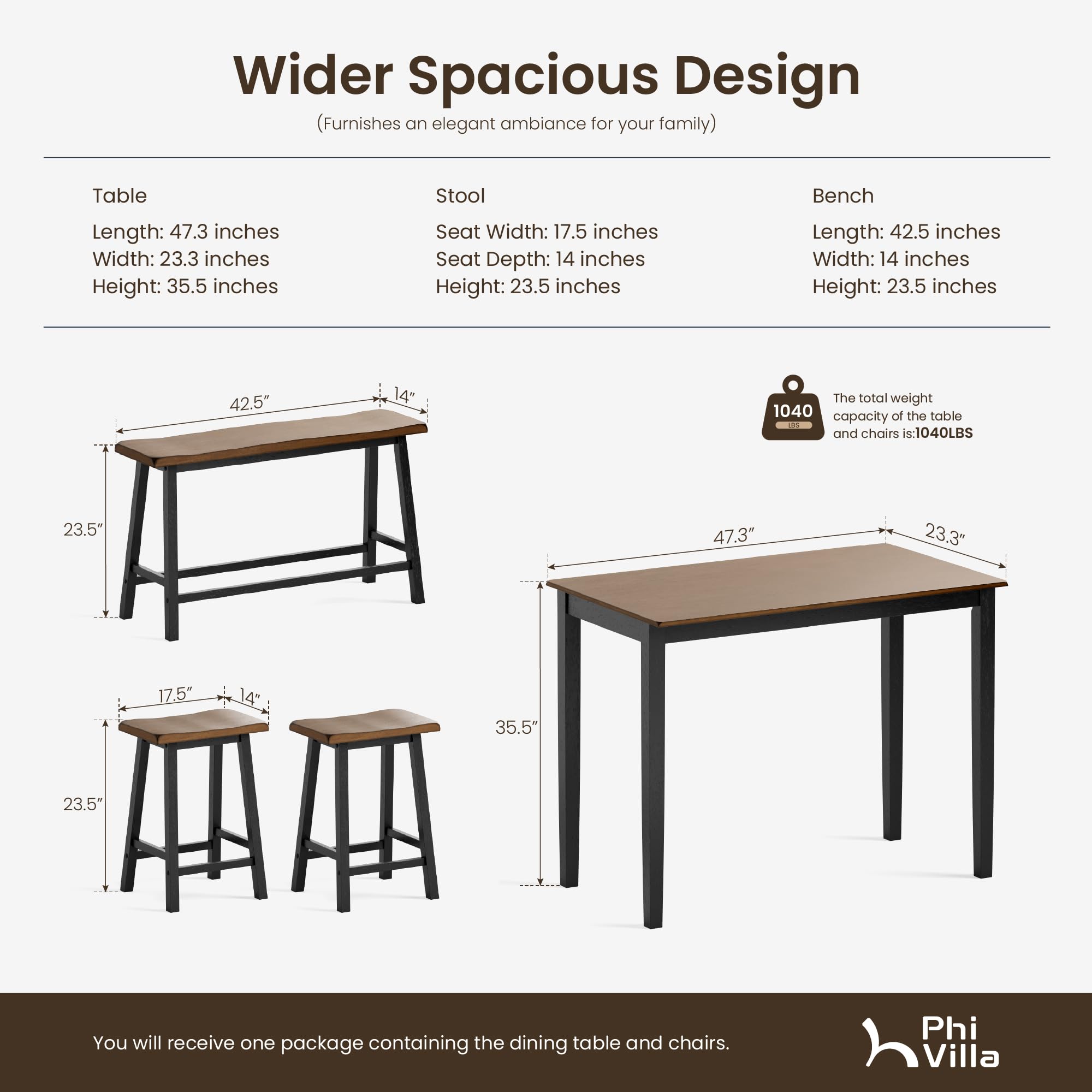 Counter Height Dining Set for 4 - Rustic Farmhouse