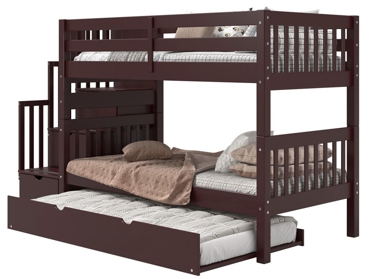 Bunk Beds Twin over Twin with 3 Drawers in the Steps and a Twin Trundle, Dark Cherry