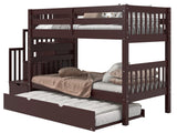 Bunk Beds Twin over Twin with 3 Drawers in the Steps and a Twin Trundle, Dark Cherry