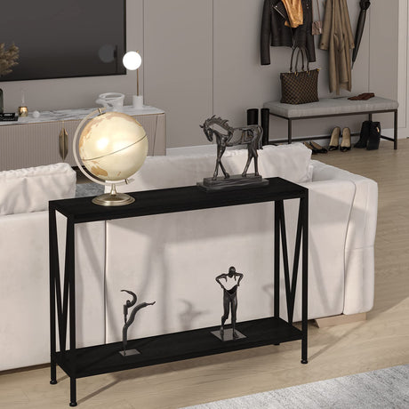 Black Narrow Console Table with Storage, 42.9" 2-Tier Sofa Table for Entryway