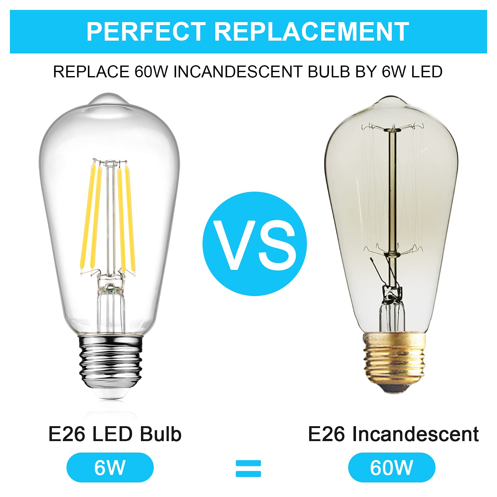 Vintage LED Edison Bulbs, 6W, Equivalent 60W, High Brightness Daylight