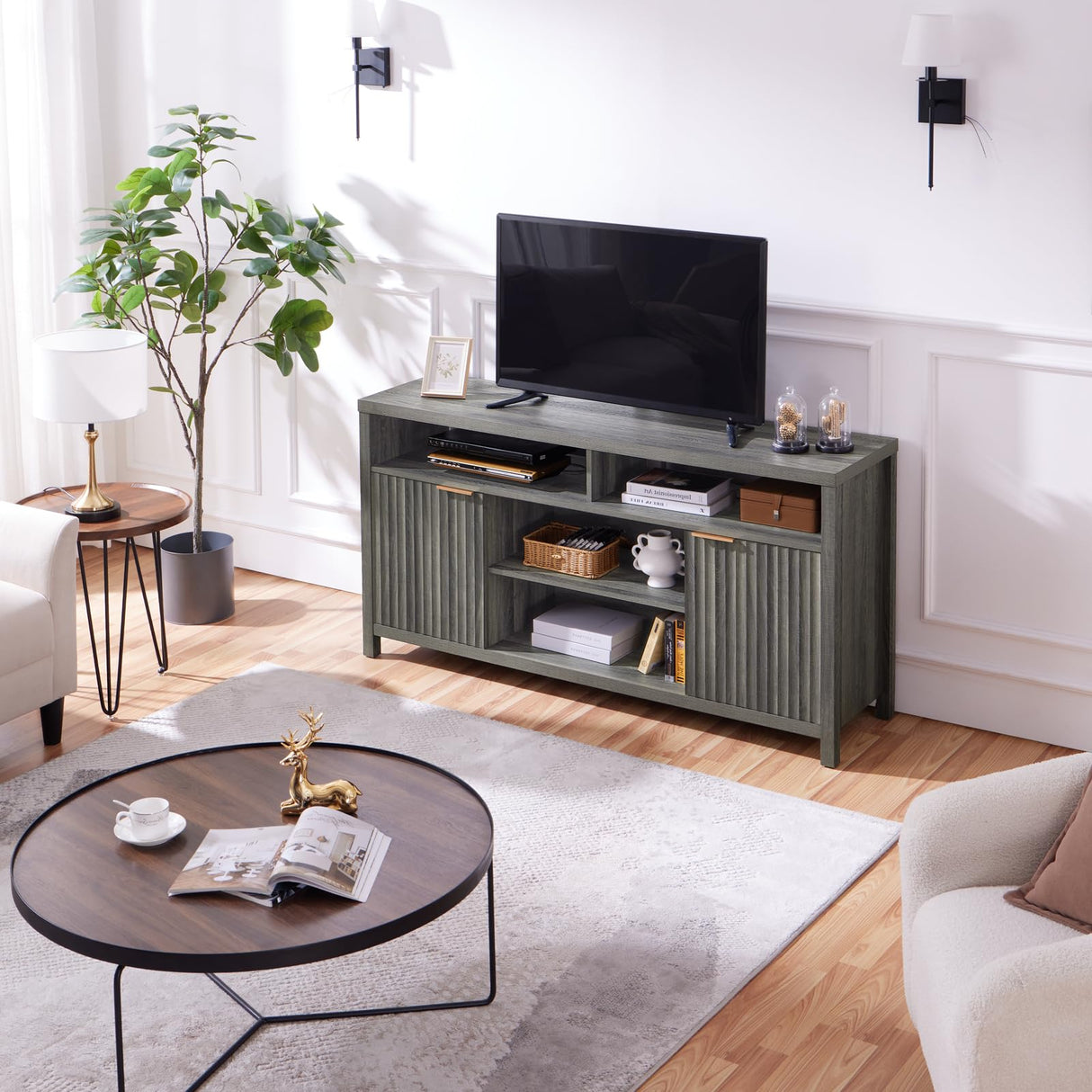 TV Stand for Living Room, Entertainment Center with Storage, Mid Century Modern TV