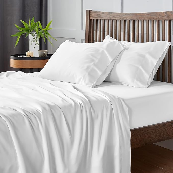 Cooling Sheets Queen Size, Rayon derived from Bamboo, Oeko-TEX Certified Luxuriously Soft & Cooling Silky Sheet Set