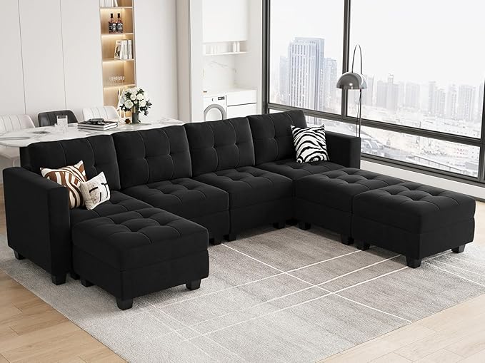 Modular U Shaped Sectional Sofa Couch, Oversized Sectional Sofa with Stoarge Seat