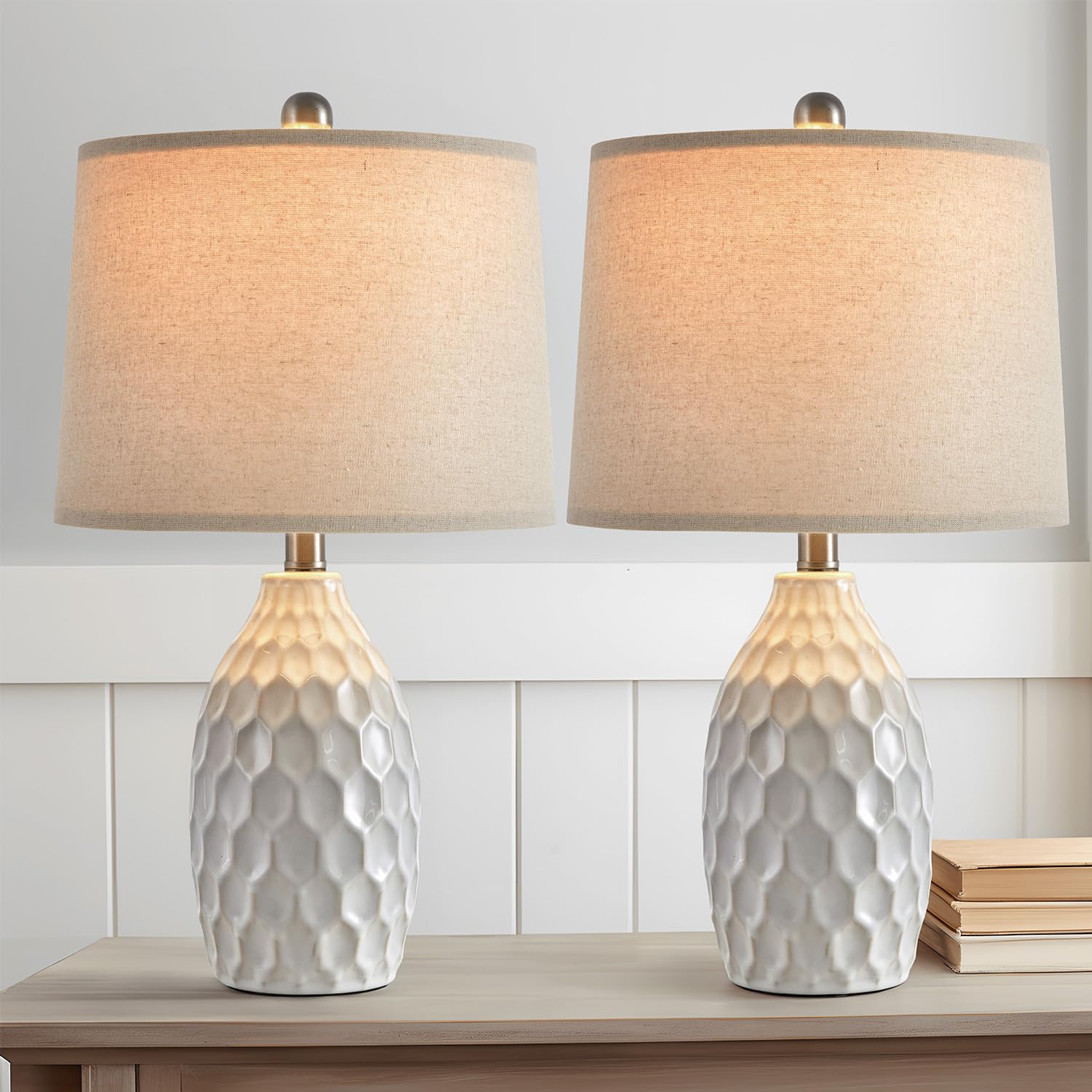 21.5" Modern Ceramic Table Lamp Set of 2 Industrial Boho Metal Bedside Lamp