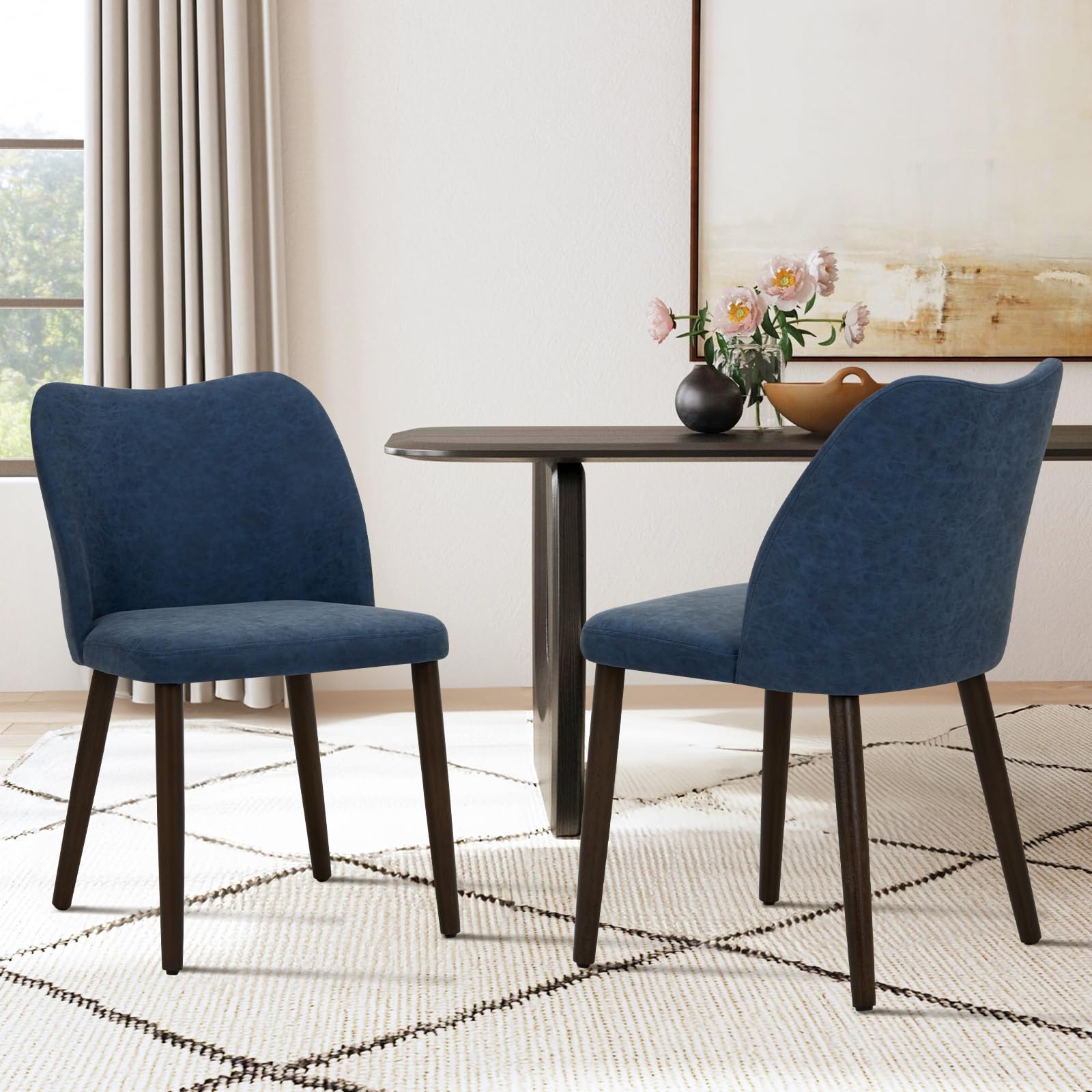 Upholstered Dining Chairs Set of 2 - Blue PU Leather