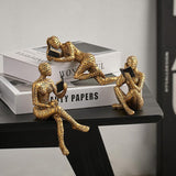 Gold Thinker Statues for Table Decor Abstract Art Sculpture Set of 3 Gold Figurines House