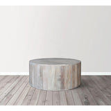 Rustic Farmhouse Wooden Drum Coffee Table, Geometric Shape