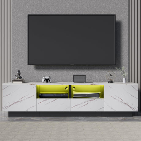 71" TV Stand for 55/65/70/75 inch TV, White Marble High Gloss Modern LED Entertainmen