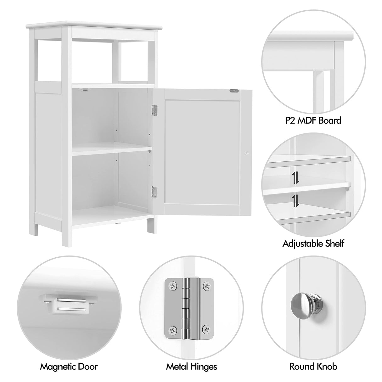 Single Door Floor Cabinet, Bathroom Free Standing Storage Organizer with Adjustable Shelf