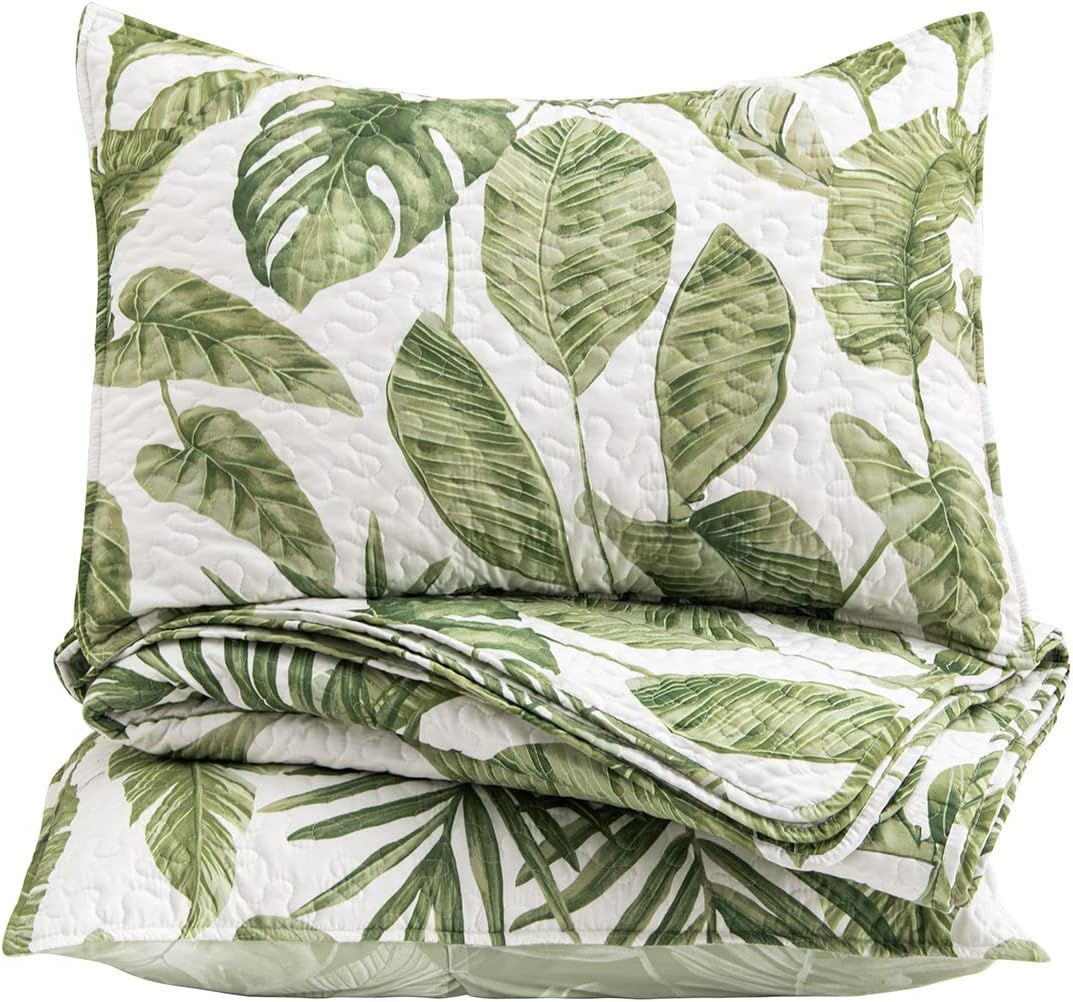 Tropical Plants Quilt Set Queen Size 3 Pieces