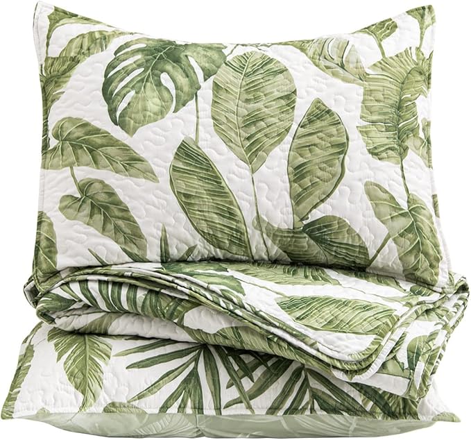 Tropical Plants Quilt Set Queen Size 3 Pieces