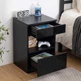 Wood Nightstand, Black Night Stand with 2 Drawers, Bedside Table with Storage Shelf