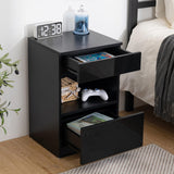 Wood Nightstand, Black Night Stand with 2 Drawers, Bedside Table with Storage Shelf