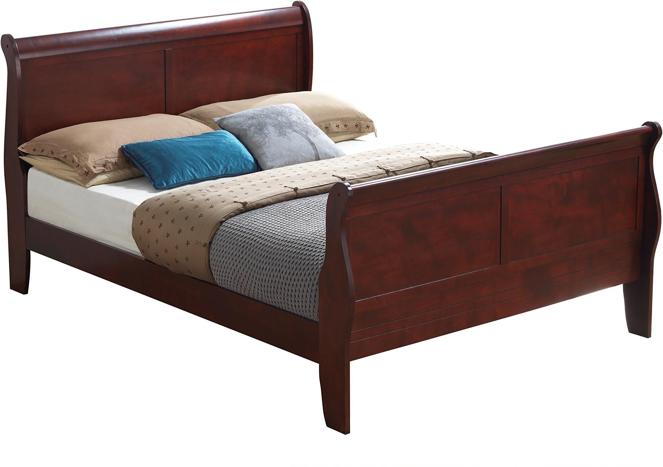 Louis Phillipe Queen Sleigh Bed - Cherry Finish