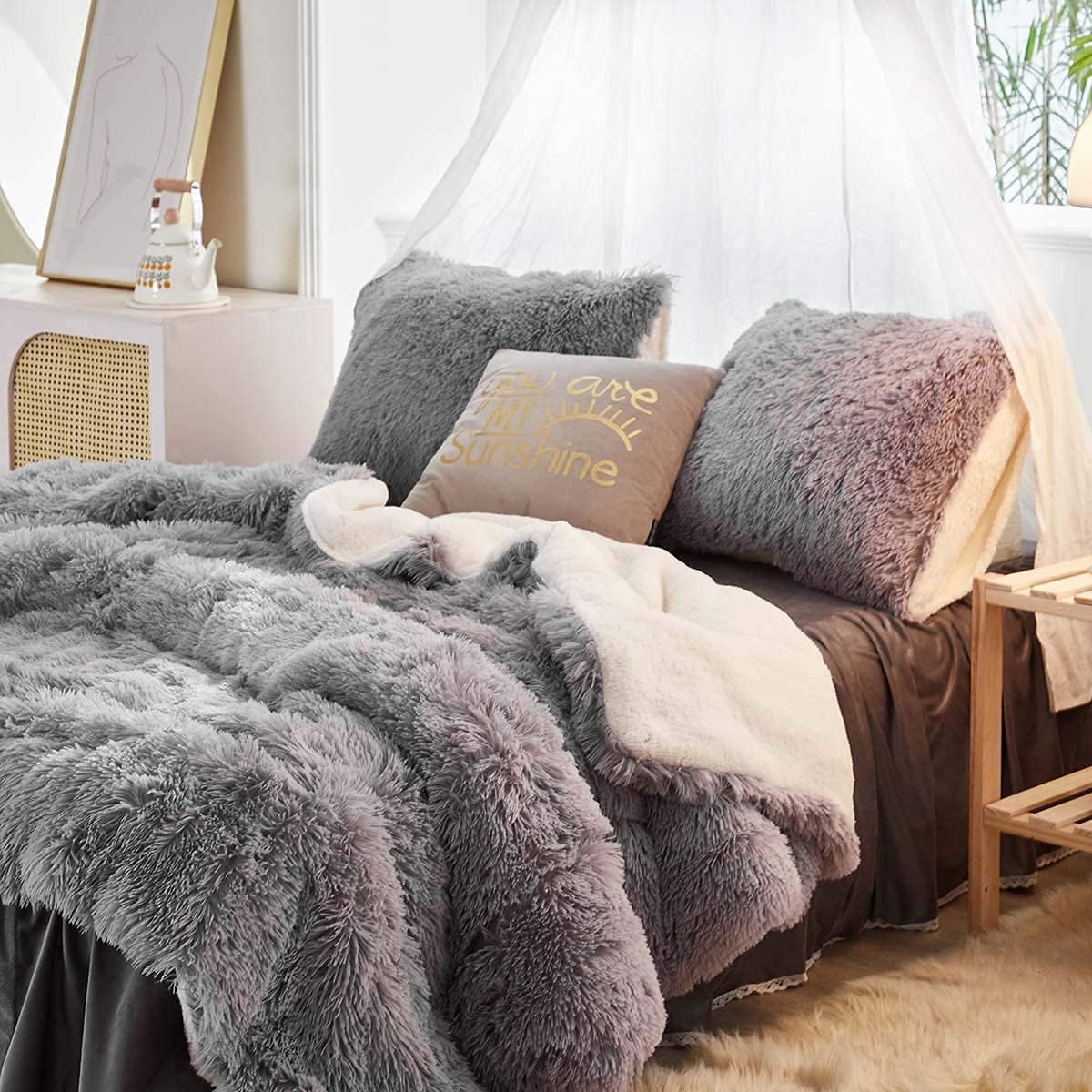 Luxury Faux Fur Shaggy Comforter Set Full/Queen Size