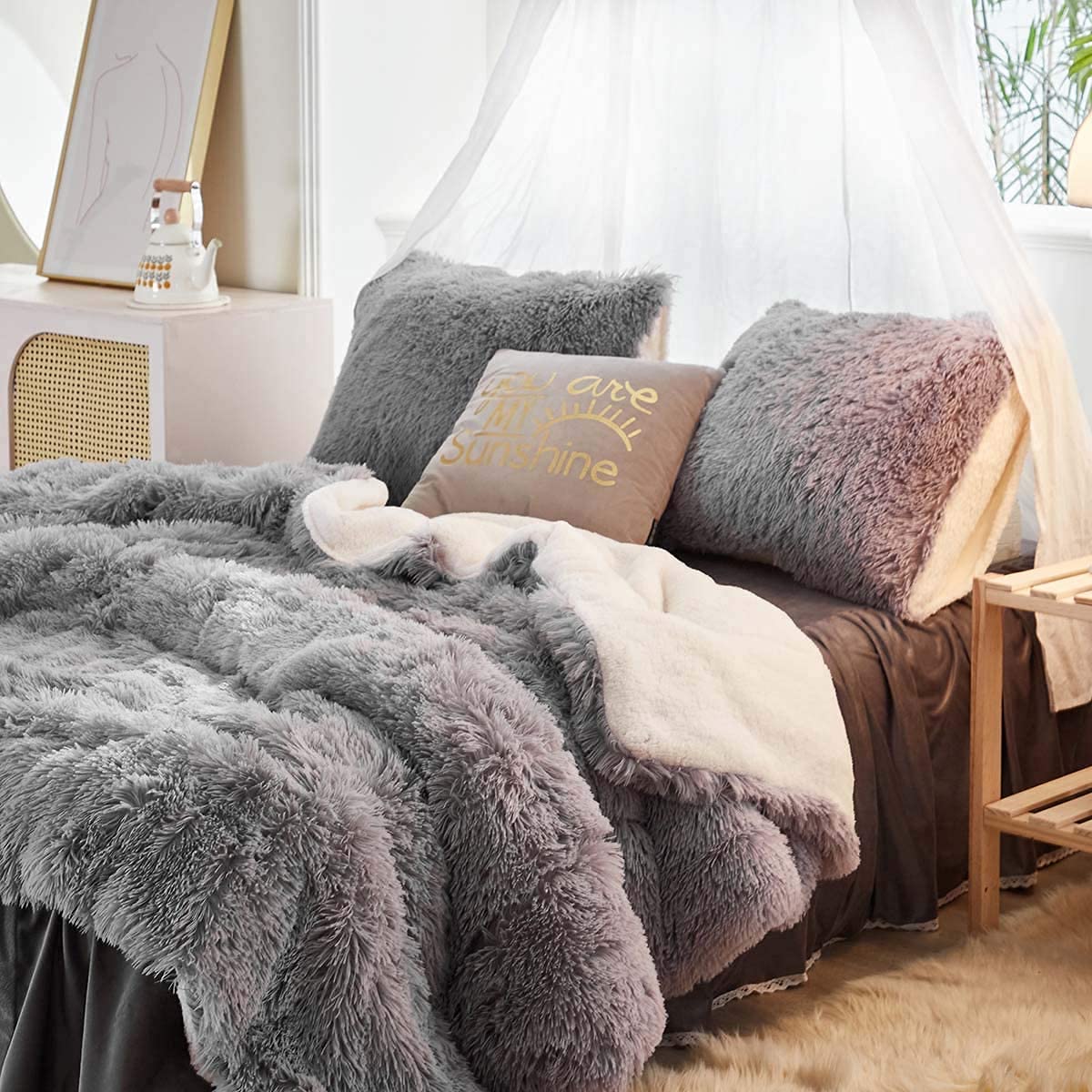 Luxury Faux Fur Shaggy Comforter Set Full/Queen Size
