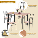 Dining Table Set for 4, Compact Rectangular Kitchen Table w/Metal Frame, PU Cushion