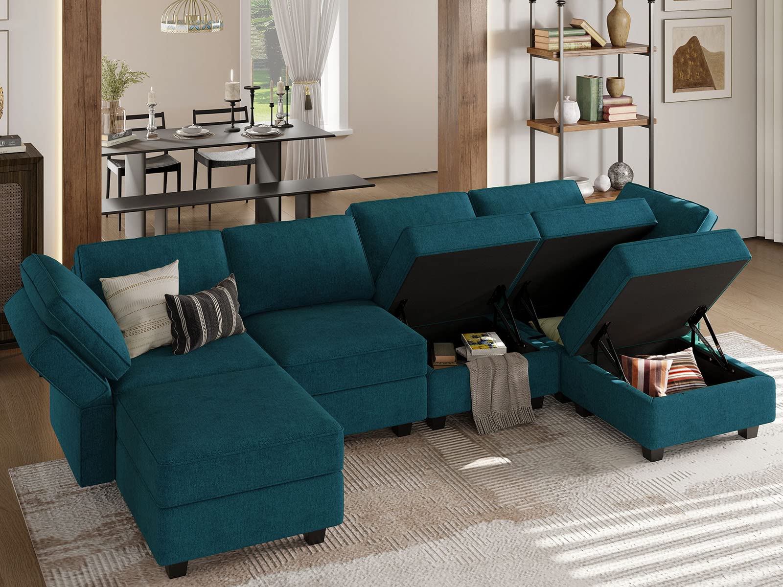 U Shaped Sofa Modular Couch Reversible Storage Ottoman 6 Seater Sofa