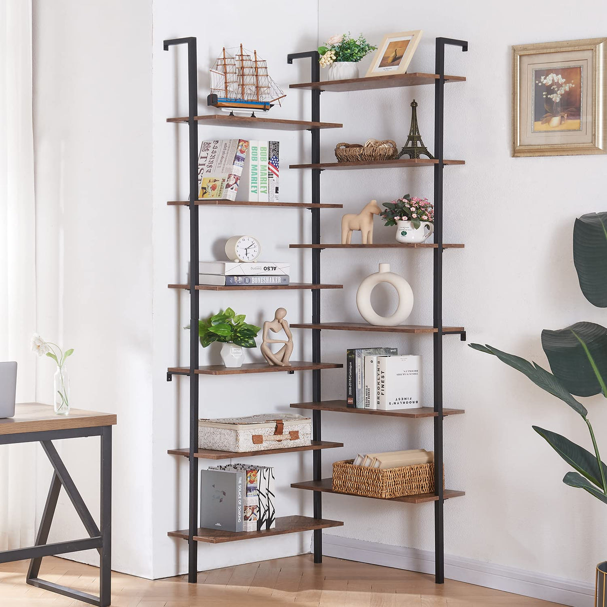 Corner Bookshelf,12-Tier L Shaped Bookshelf, Double Wide Corner Wall Mount Bookcase