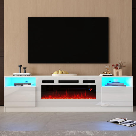 80" TV Stand with 40" Electric Fireplace Large Modern Matte Texture Media