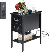 End Tables,Narrow Nightstands with Charging Station & USB Ports &Drawers