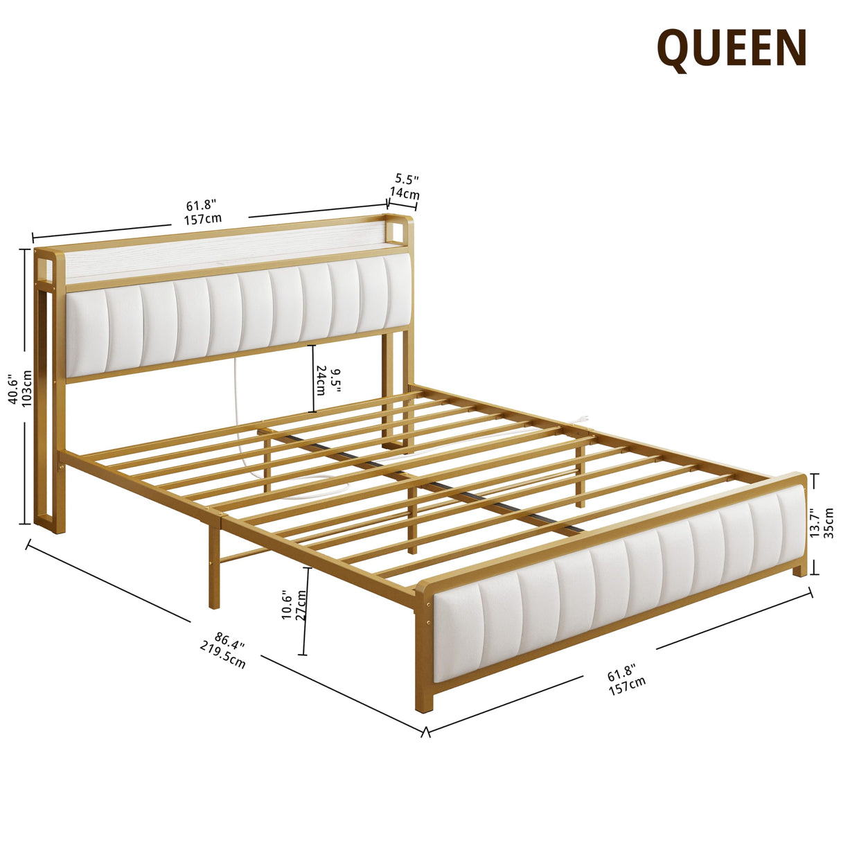 ANCTOR Queen Bed Frames, Storage Headboard with Charging Station, Solid and Stable, Noise Free, No Box Spring Needed, Easy Assembly