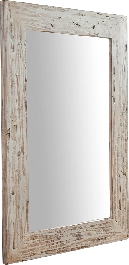 Rectangular Solid Lime Wood, Cream Finish W60xDP3xH90 cm Sized Wall Mirror