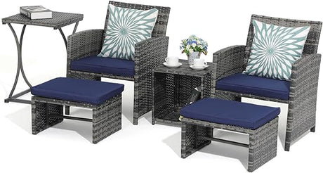 6 Piece Patio Furniture Conversation Set with Ottoman