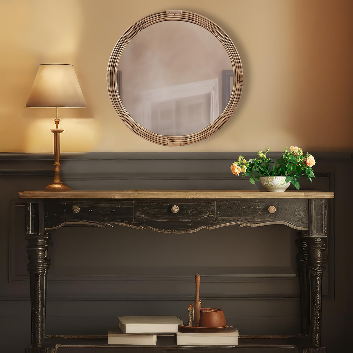 Wall Mirror For Wall, Handwoven Frame Circle Wall Mirror, Vanity, Livingroom