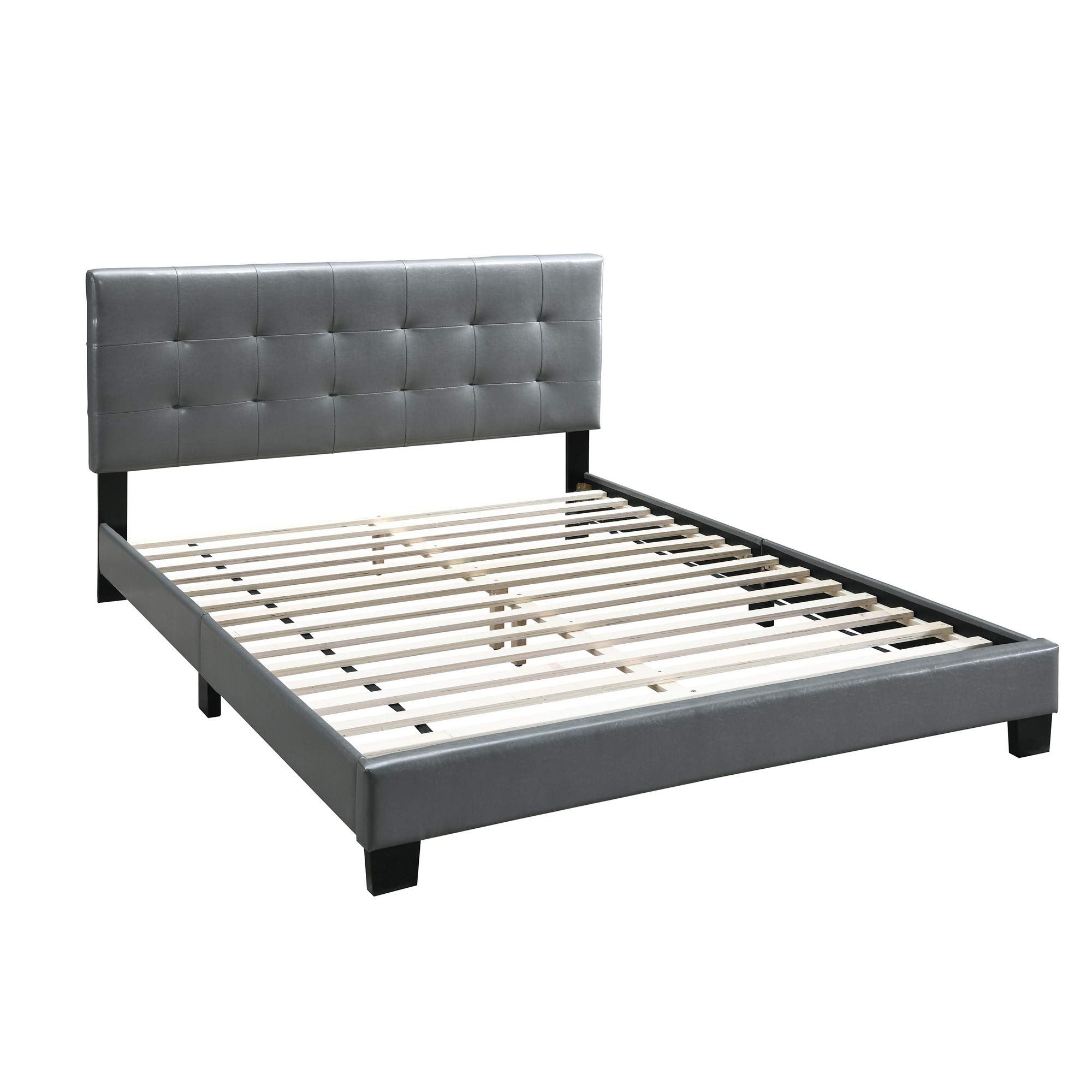 Queen Leatherette Bed with Checkered Tufted Headboard