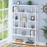 6 Tier Tall White Bookshelf, Big Metal Wooden Book Shelves Storage