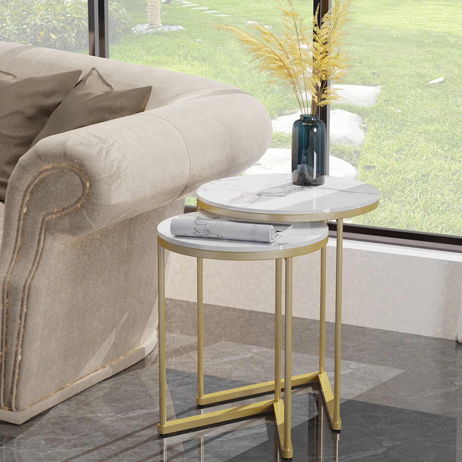 Nesting Side Table Set of 2 Gold Marble Nesting Accent Table Set