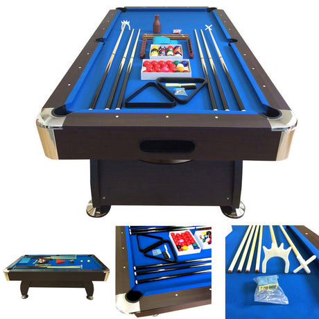 8' Feet Billiard Pool Table Vintage Blue 8FT with Automatic Ball Return System Snooker Full Set Accessories Game