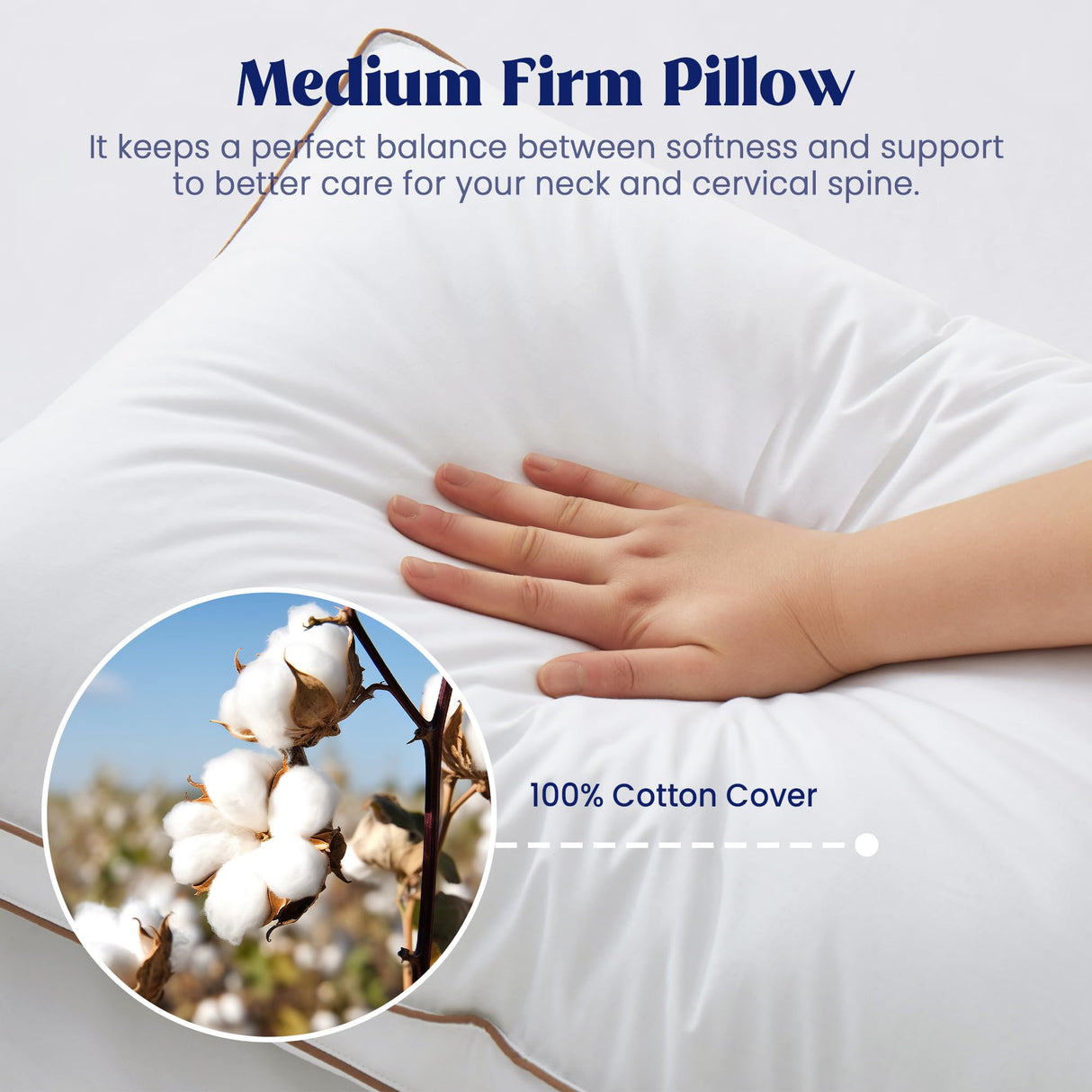 Goose Feather Down Pillows with 100% Cotton Cover, Soft Fluffy Luxury Hotel