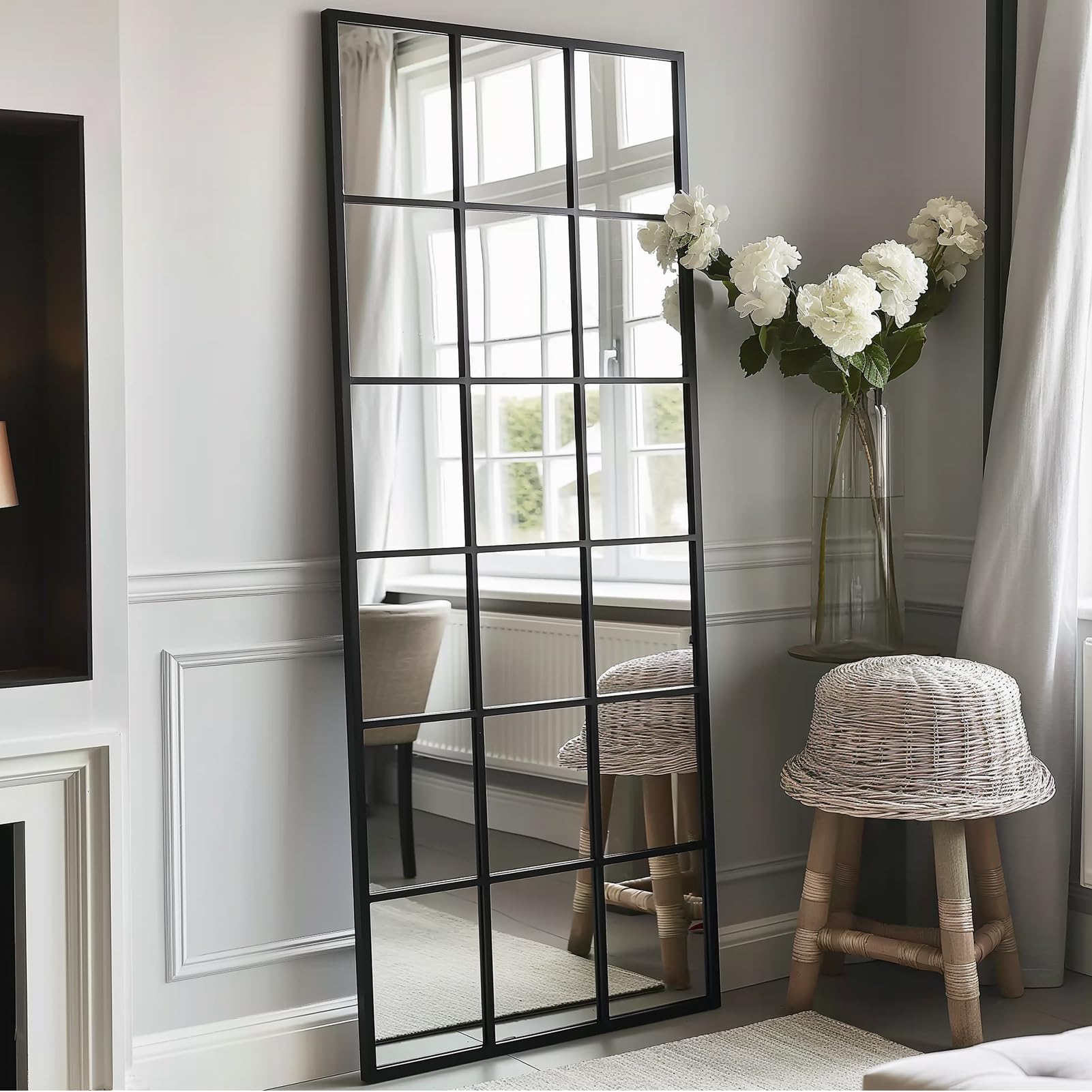 Window Pane Mirror,71x36 inch Grid Wall Mirror, Rectangle Window Mirror