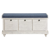 Dover Coastal Lift-Top Storage Bench with Shutter Face Styling, Distressed White Finish