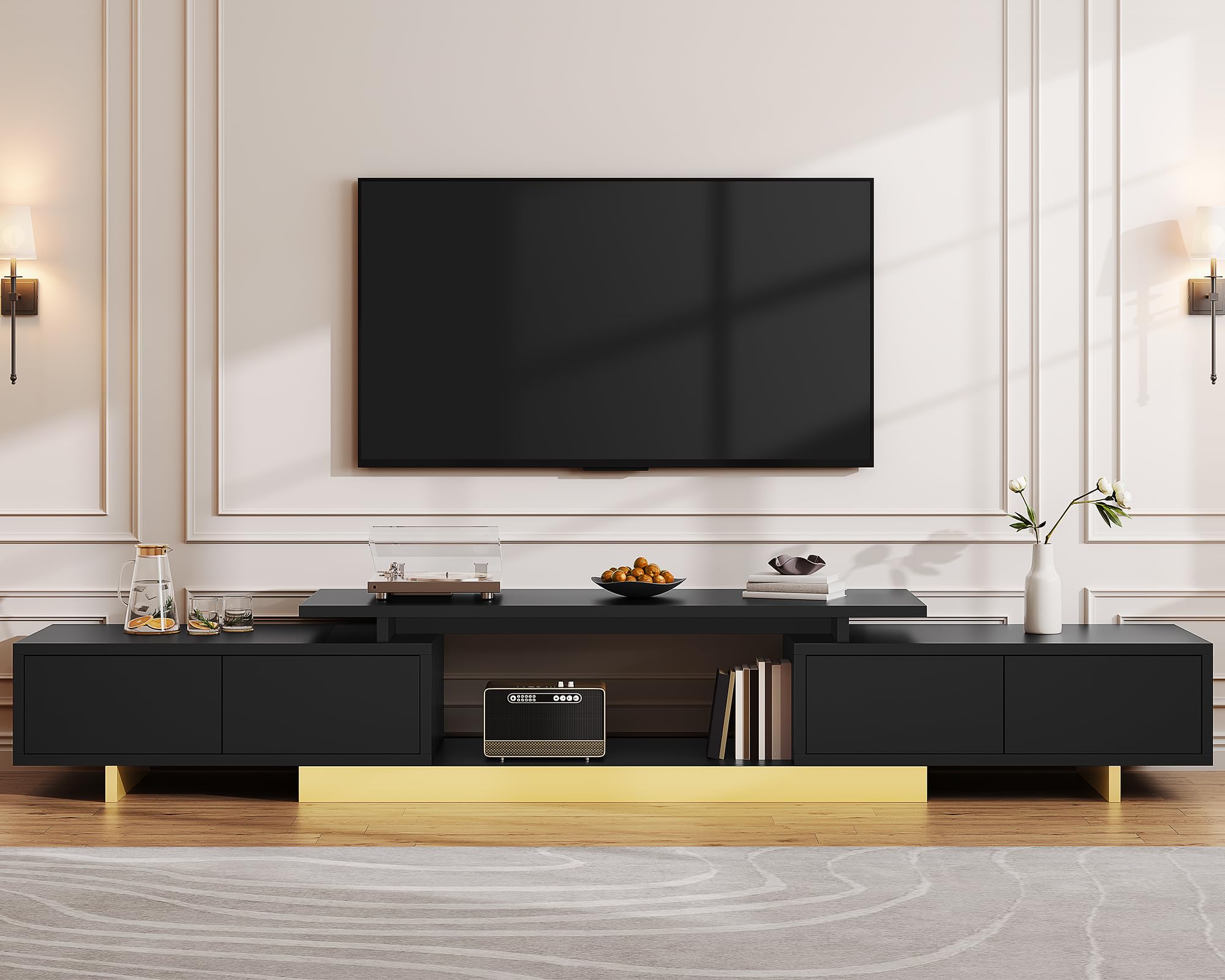 Extendable TV Stand 63-89 Inches with Storage Cabinets - Black