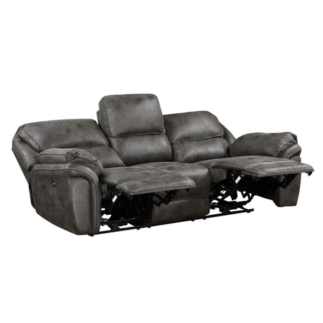 Tony 90 Inch Power Double Recliner Sofa, Gray Microfiber, USB Charging Port