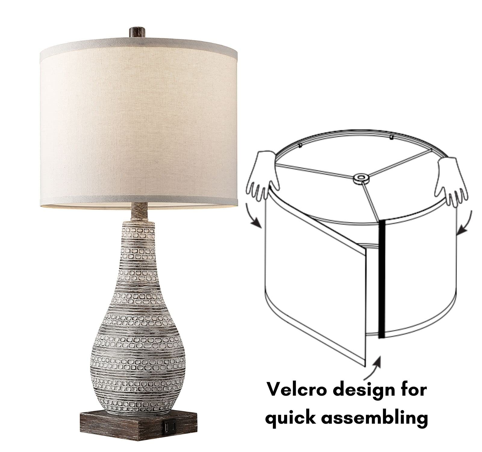 3-Way Touch Control 24'' Poly Table Lamp Set of 2 with USB Ports