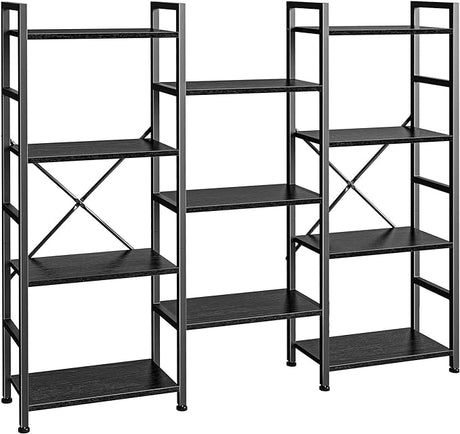 Triple 4 Tier Bookshelf, Bookcase with 11 Open Display Shelves