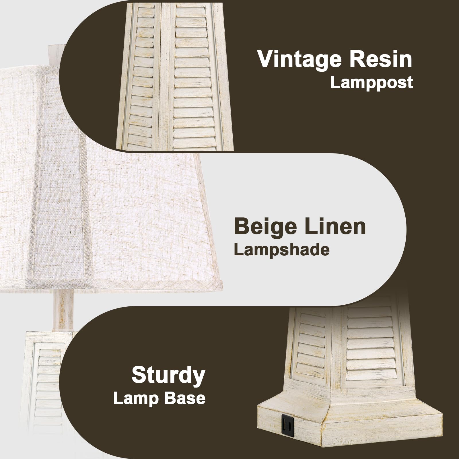 25.94" Vintage Table Lamp with USB Ports and Linen Shade