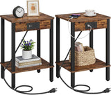 Set of 2 End Table with Charging Station, Narrow Side Table with USB Ports and Outlets,