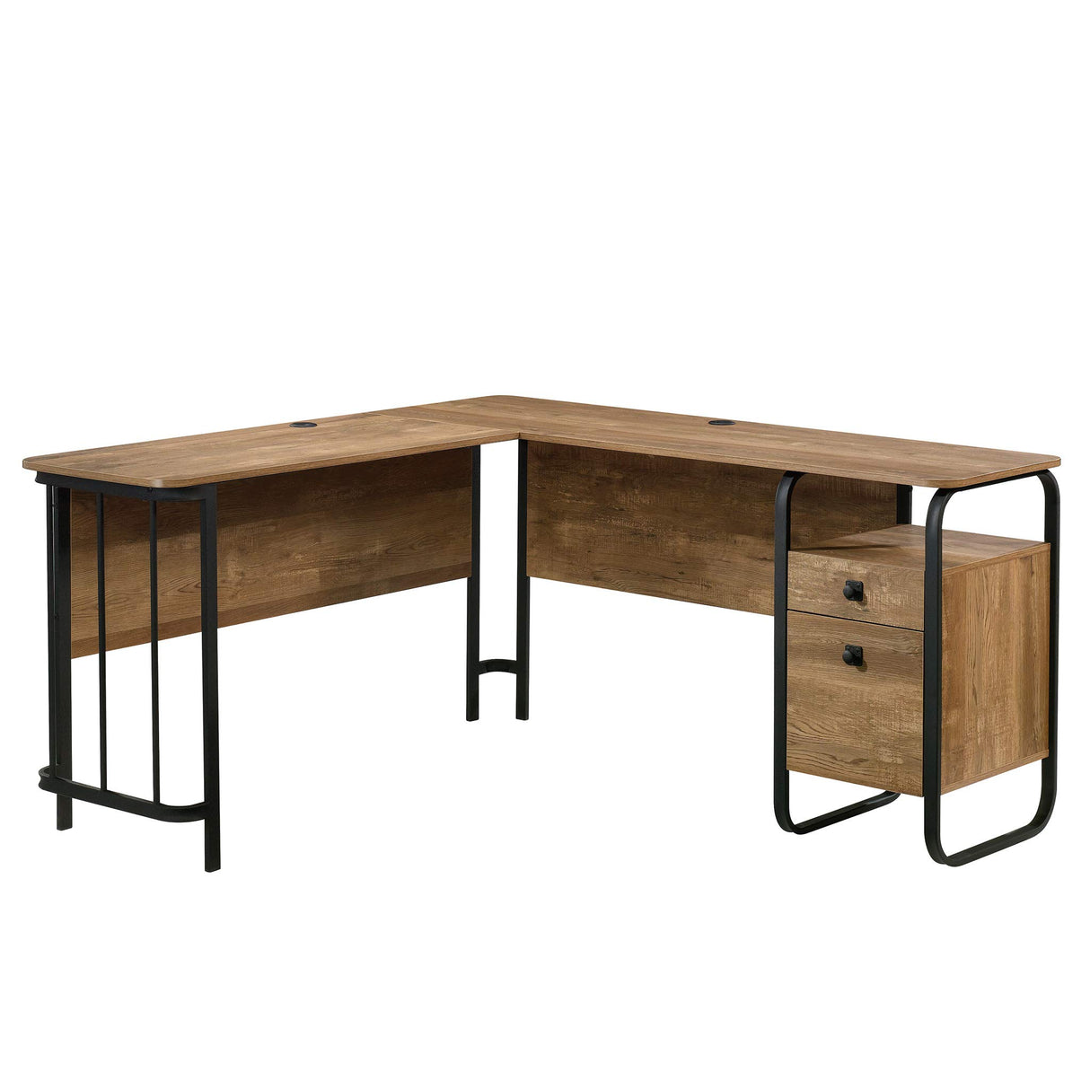 Station House L-Desk, L: 59.76" x W: 57.17" x H: 29.69", Etched Oak Finish