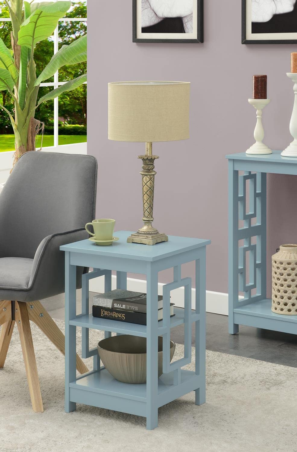 Town Square End Table with Shelves, 15.75" L x 15.75" W x 23.5" H, Sea Foam