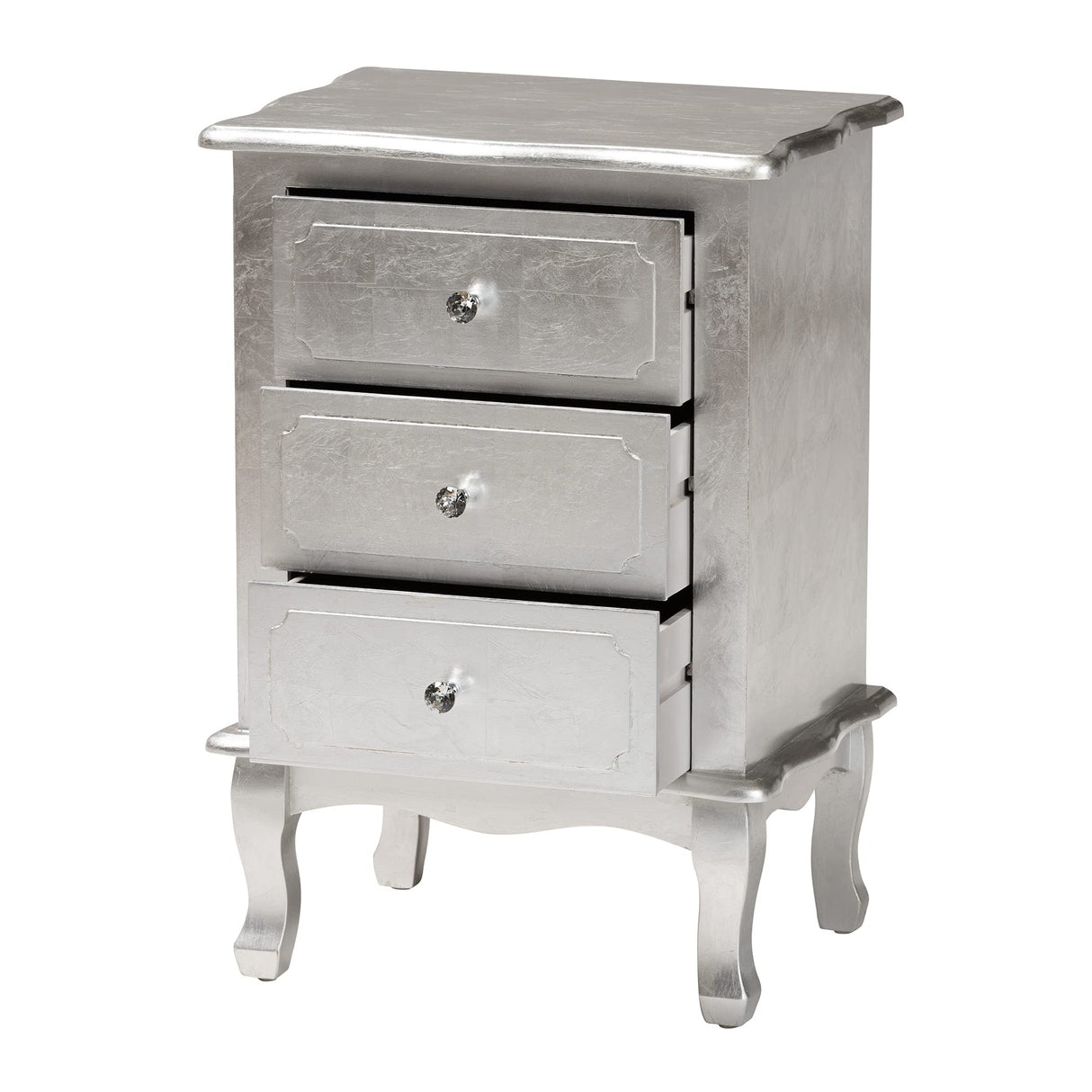 Newton End Table, 3-Drawer, Silver