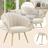 velvet Living Room Chair Accent Chairs, Upholstered Vanity Chair for Makeup Room, Modern Barrel Arm Chair Guest Leisure Chair Comfy for Bedroom-Ivory