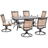 Hanover Fontana 7-Piece Patio Dining Set, Outdoor Dining Set for 6 with 38"x72" Cast-Top Rectangular Table and Quick-Dry Sling Swivel Rocker Chairs, Modern Weather Resistant Outdoor Dining Set